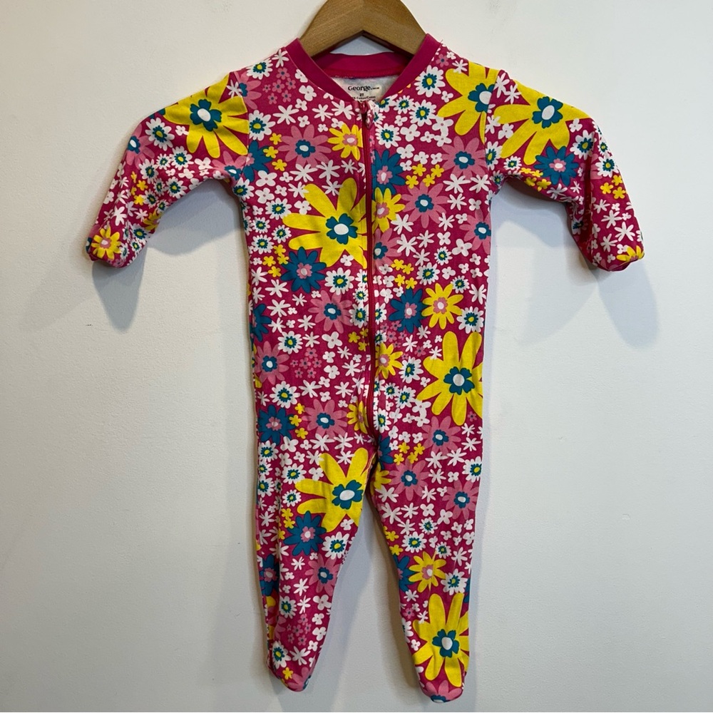 ☀️ 3/$15 George Toddler Floral Footie Pajamas Sleeper Pink